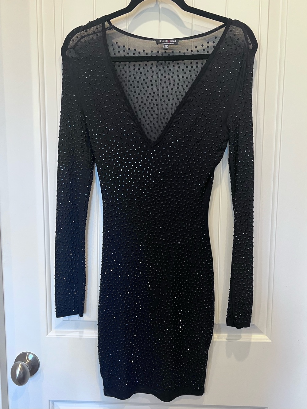 Fashion Nova Embellished Sheer Stretch Bodycon Dress Sz XS